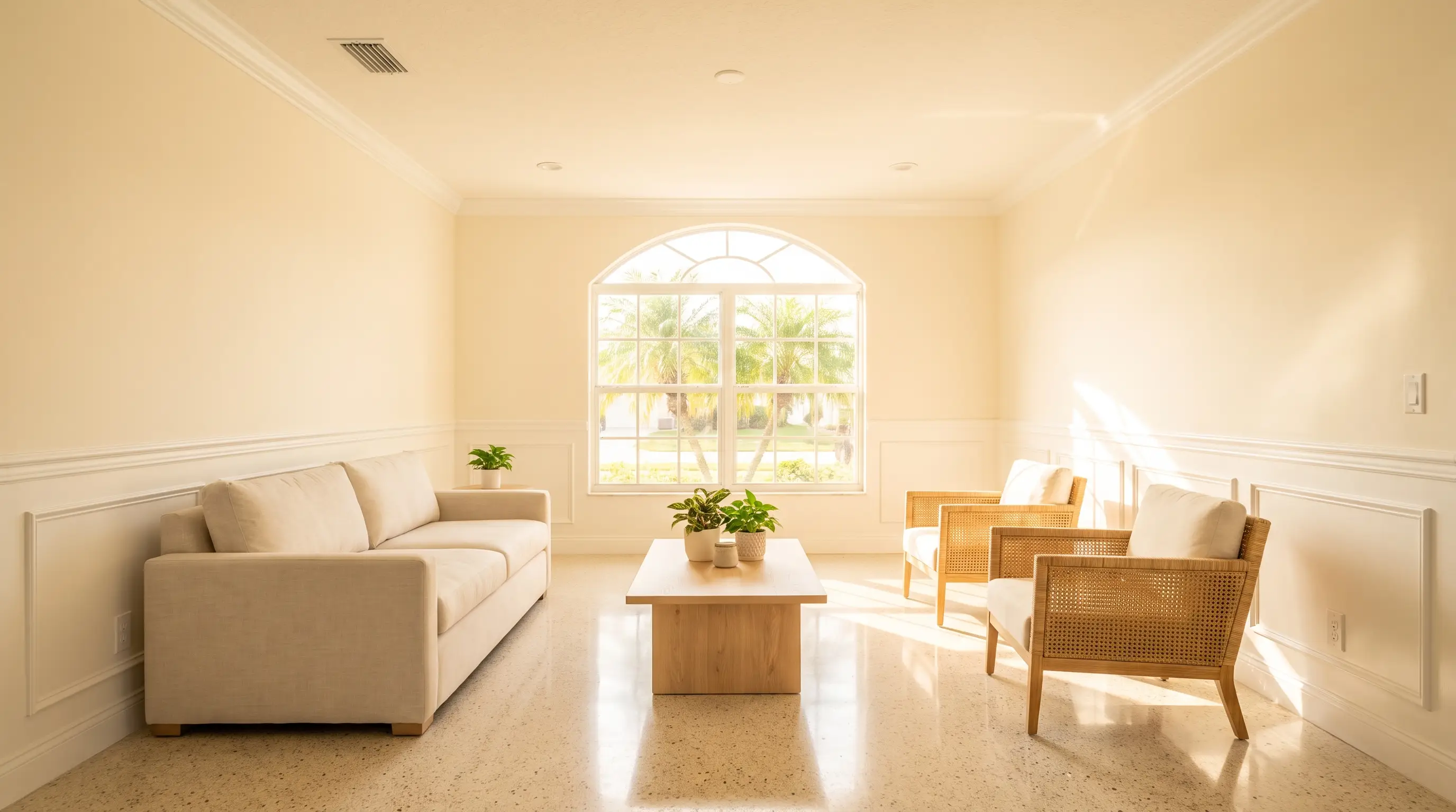 A bright, freshly repaired Orlando living room