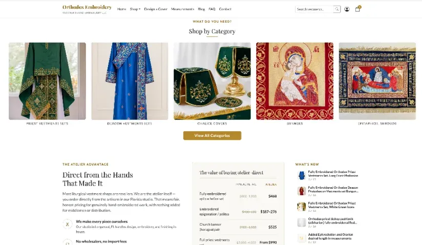 Churchembroidery.net online store — shop by category page